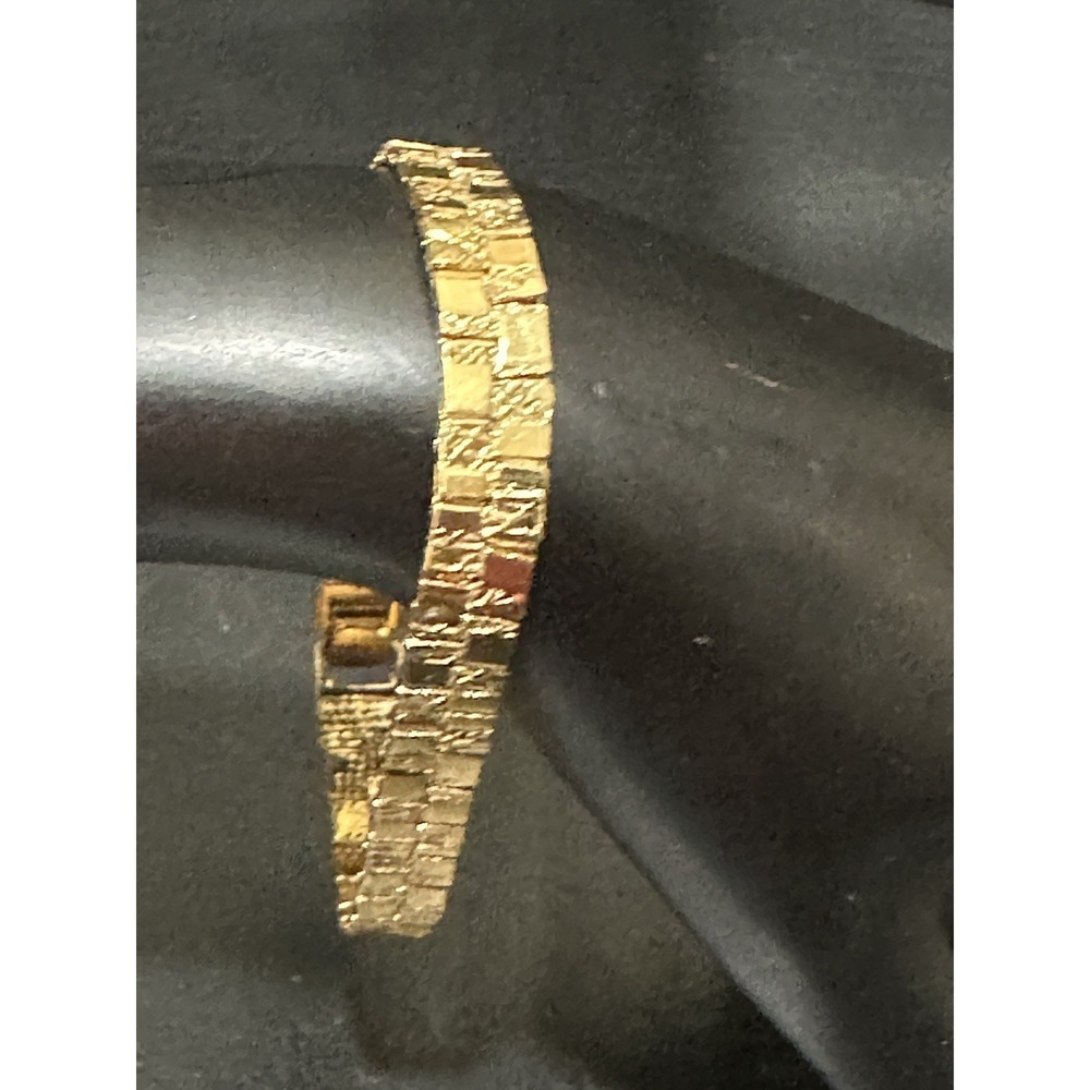 Vintage Gold Tone Textured Nugget Stale Bracelet Sz 8" Fold Over Clasp